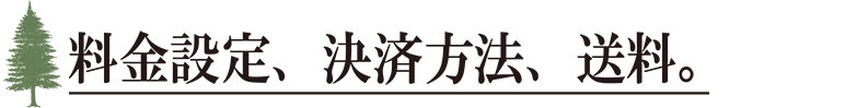 料金設定、決済方法、送料。